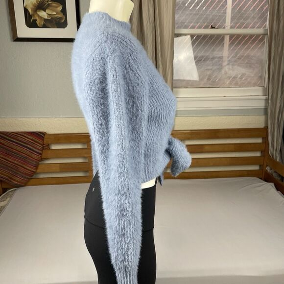 Windsor Cropped Tie Front Mock Neck Sweater Women’s Sm Powder Blue Pastel Cozy - Picture 12 of 16